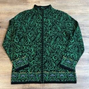 Pendleton M 100% Merino Wool Zip Jacket Sweater with a green paisley pattern